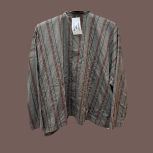 Eskandar Tunic Shirt | Striped Gray Burgundy | Size 1 | Vintage